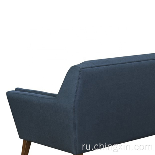 Голубая ткань для досуга диван с твердыми деревянными ножками